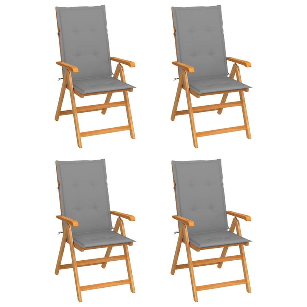 Petromila vidaXL Záhradné stoličky 4 ks, sivé podložky, tíkový masív